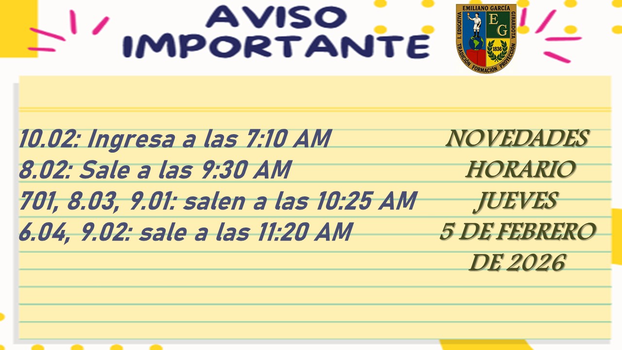 HORARIO JUEVES 5 DE FEBRERO